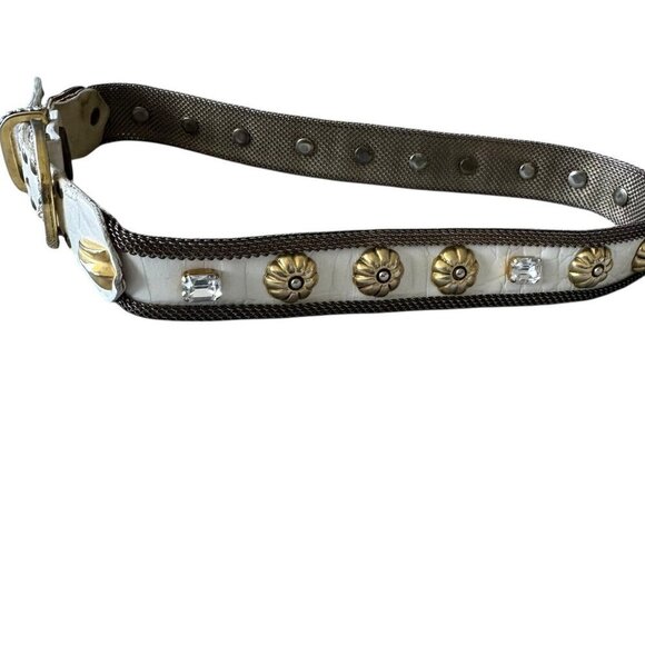 Vintage Sand Castle NY white leather belt studded studs embellished womens med - Picture 7 of 15